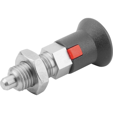 Kipp Indexing Plunger Size:2 D1=M12X1, 5, D=6, Form:B W Locknut, Stainless Not Hardened, Comp: Plastic K1213.122061
